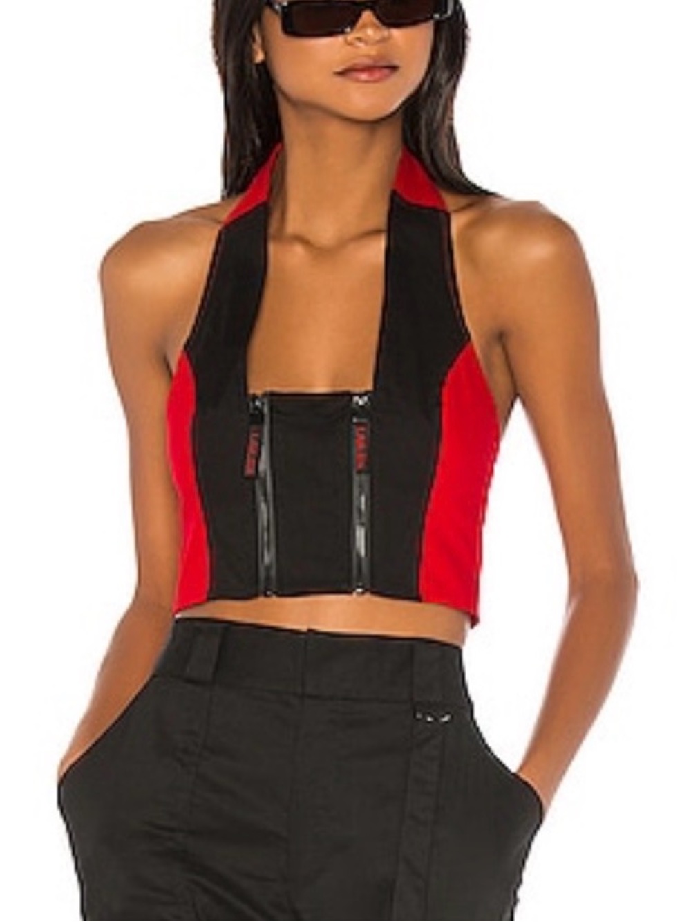 I.AM.GIA Women's Red & Black Halter Zip Front Crop Top Size Small